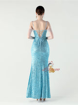 Mermaid Sequins Spaghetti Straps Pleats Beading Prom Dress