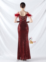 Spaghetti Straps Sequins Split Prom Dress