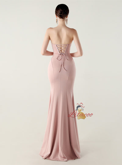 Sexy Mermaid Strapless Pleats Prom Dress