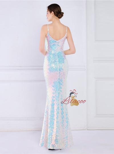 Mermaid Sequins Spaghetti Straps Prom Dress