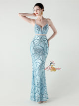 Mermaid Spaghetti Straps Sequins Beading Prom Dress