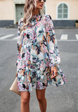Printed Long-sleeved Short Dress