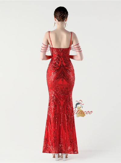 Mermaid Sequins Spaghetti Straps Beading Prom Dress