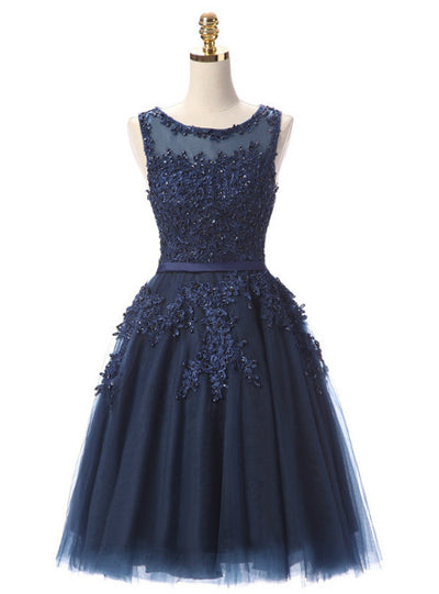 Pink Tulle Lace Beaded Homecoming Dress