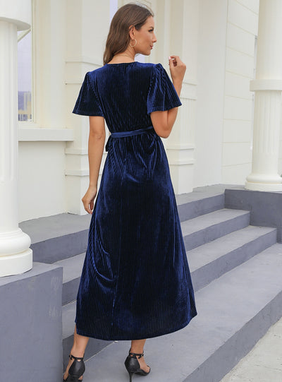 Split Pit Velvet Short Sleeve Dress