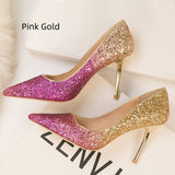 Gradual Sequined Pointed High-heeled Shoes