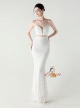 Mermaid Sequins Spaghetti Straps Beading Prom Dress