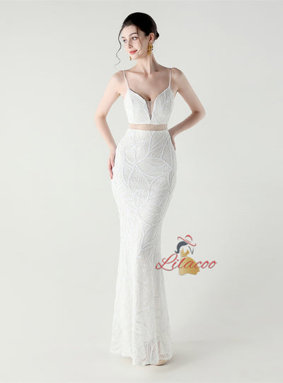 Mermaid Sequins Spaghetti Straps Beading Prom Dress