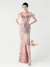 Mermaid Sequins Spaghetti Straps Split Prom Dress