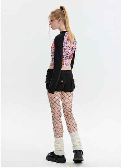 Cartoon Graffiti Printed Long Sleeve T-shirt