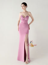 Mermaid Strapless Pleats Beading Prom Dress