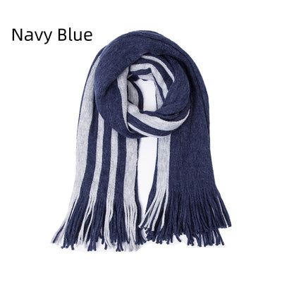 Striped Solid Color Long Tassel Scarf
