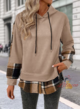 Retro Long Sleeve Plaid Stitching Fake Two Pieces Dress