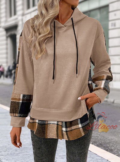 Retro Long Sleeve Plaid Stitching Fake Two Pieces Dress