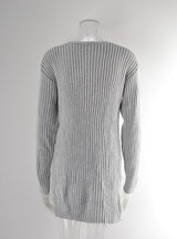 Rib Cardigan Pocket Solid Color Knitted Sweater Coat