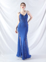 Mermaid Spaghetti Straps Appliques Prom Dress