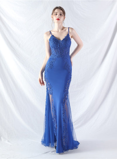 Mermaid Spaghetti Straps Appliques Prom Dress