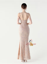 Mermaid Sequins Spaghetti Straps Beading Prom Dress