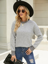 Striped Long-sleeved Round Neck Knitted Pullover Sweater