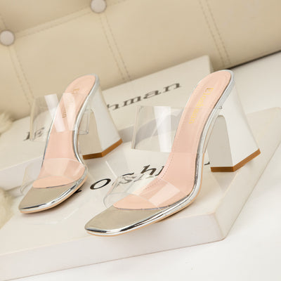 Transparent Thick-heeled High Heels Slippers