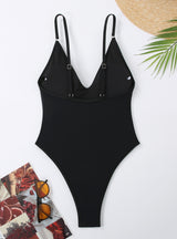 V-neck Backless Solid Color One-piece Swimsuit
