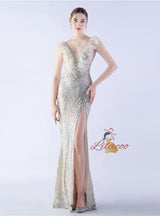 V-neck Sequins Mermaid Prom Dress