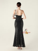 One Shoulder Mermaid Split Sequins Prom Dress