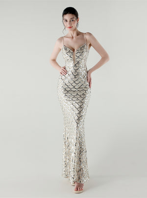 Spaghetti Straps Mermaid Sequins Prom Dress
