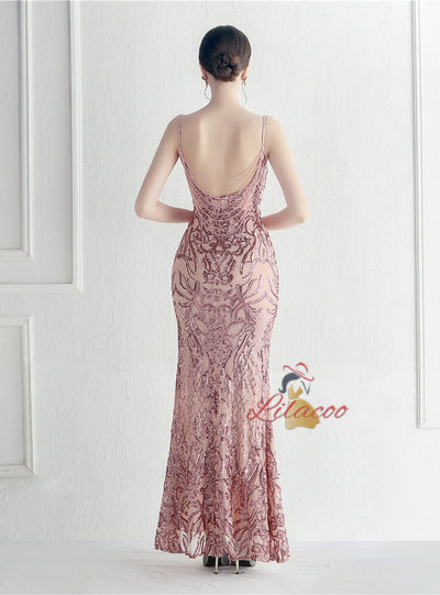 Mermaid Backless Sequins Beading Prom Dress