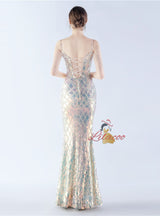 Spaghetti Straps Sequins Beading Split Prom Dress