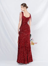 Straps Sequins Beading Split Prom Dress