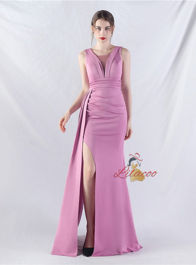 Sleeve Pleats Split Prom Dress