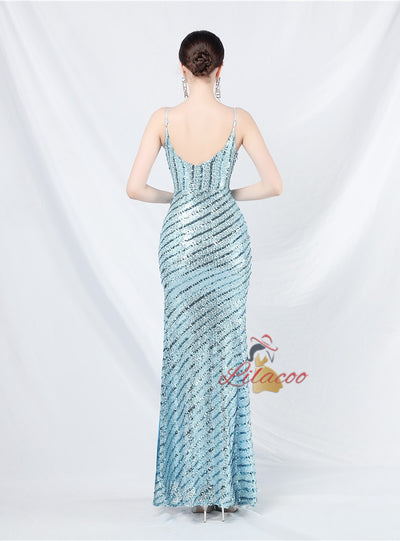 Mermaid Sequins Spaghetti Straps Split Prom Dress