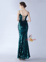 Mermaid Sequins Spaghetti Straps Split Prom Dress