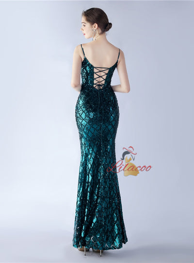 Mermaid Sequins Spaghetti Straps Split Prom Dress