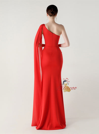 Mermaid One Shoulder Appliques Split Prom Dress