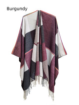 Fringed Double-sided Plaid Split Shawl