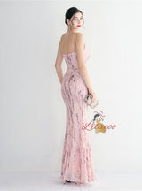 Spaghetti Straps Mermaid Sequins Split Prom Dress