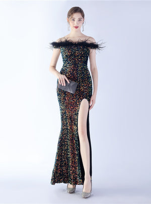 Mermaid Split Off the Shoulder Sequins Prom Dress