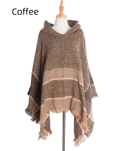 Fishbone Shawl Hooded Cape Cloak