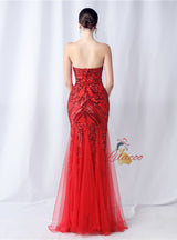 Strapless Tulle Sequins Prom Dress