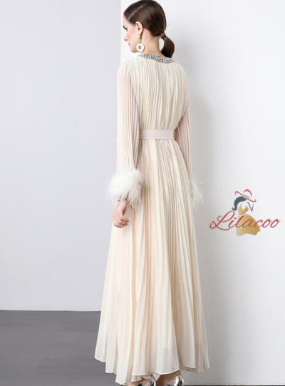 Heavy Hand-made Diamond Pleated Evening Dress