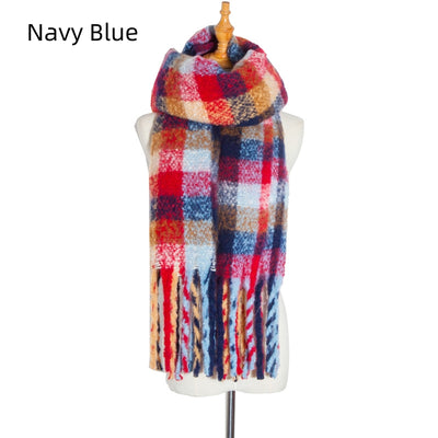 Thickened Fringed Color Plaid Scarf