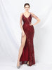 Spaghetti Straps Sequins Split Prom Dress