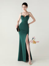 Spaghetti Straps Split Beading Prom Dress