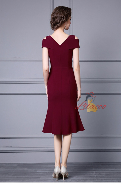 Burgundy V-neck Beading Mother Of The Bride Dress