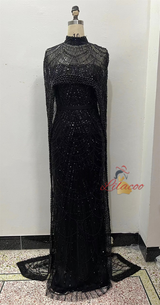 Champagne Tulle Beading Shawl Prom Dress