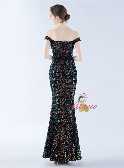 Sequins Off the Shoulder Split Prom Dress