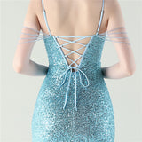 Mermaid Sequins Spaghetti Straps Pleats Beading Prom Dress