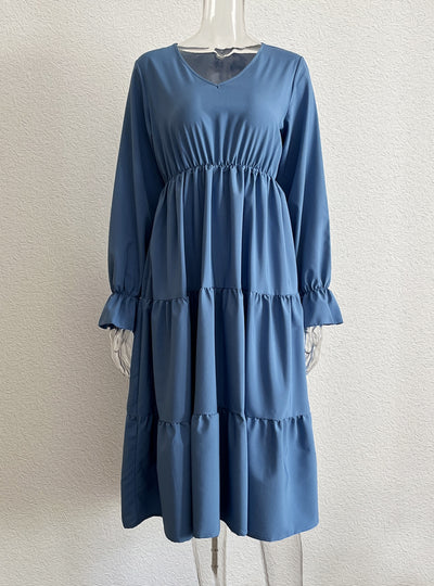 V-neck Flared Sleeve Long Sleeve Dress